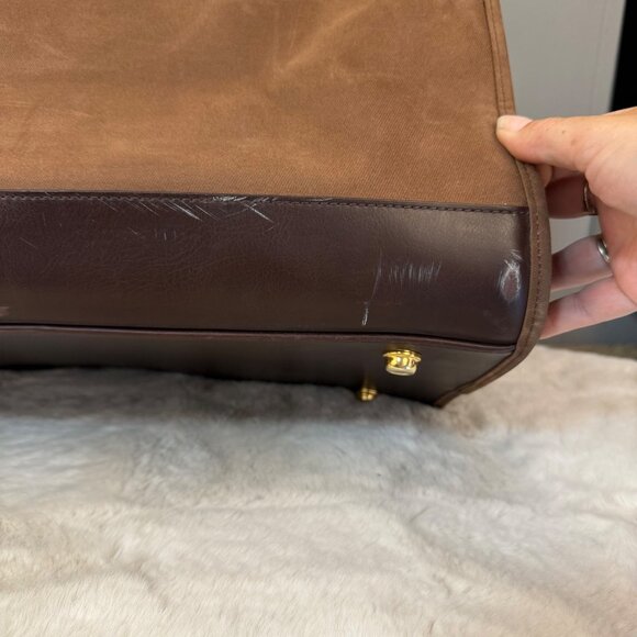 Vtg Diane von Furstenberg Brown Travel Bag Adjustable Strap W/ Brass Hardware - Picture 6 of 13